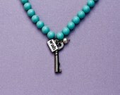 Key Charm Necklace,  Vintage Turquoise pendant necklace