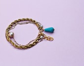 Gold Turquoise Bracelet, Vintage Charm Bracelet