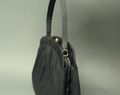 Mom's fabulous Black Cloth and SATIN INTERIOR (heavy satin) 1950s double pocket purse