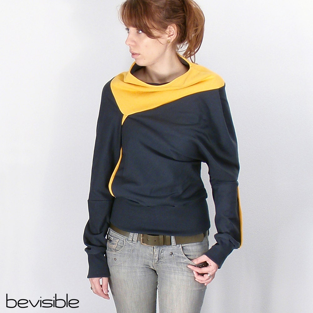 Gray yellow asymmetrical sweatshirt, Cozy sweatshirt, Summer sweater, Womens sweater