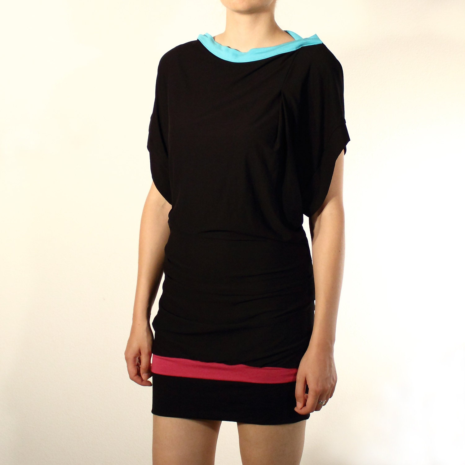 Black jersey dress, Loosefit minidress, Black Sundress