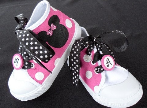Minnie Mouse High Top Shoes w/Polka Dot Laces & Monogram Clips