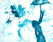 Happy Rainy Day Watercolor Original 5x7 Print