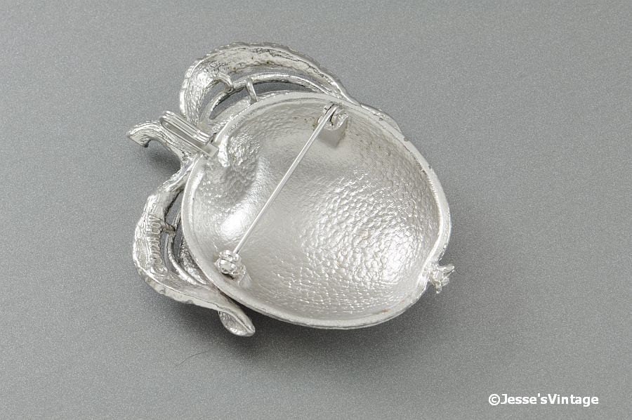 Vintage Peach Brooch Silver Tone Fruit Jewelry