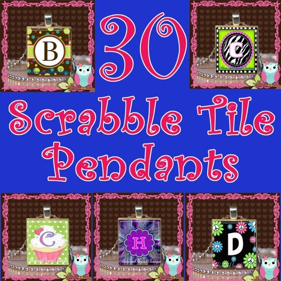 Buy announcements gifts selection - 30 Scrabble Tile Pendants of Your Choice Hugh Selection to choose From 30 Free Ball Chain Necklaces and 30 Organiza Gift Bags with Purchase