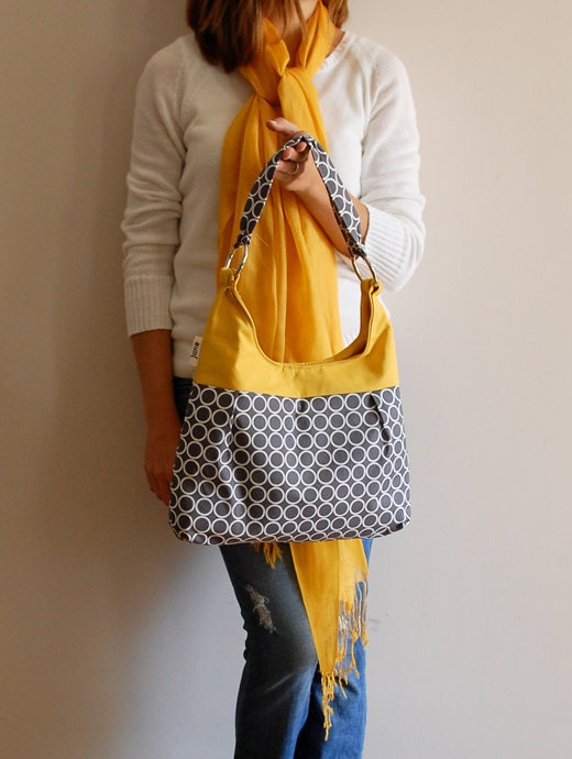 Metro Dots in Grey and Mustard Pleated Purse