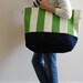 EXTRA Large Beach Bag // Tote in Green and Cream Stripes