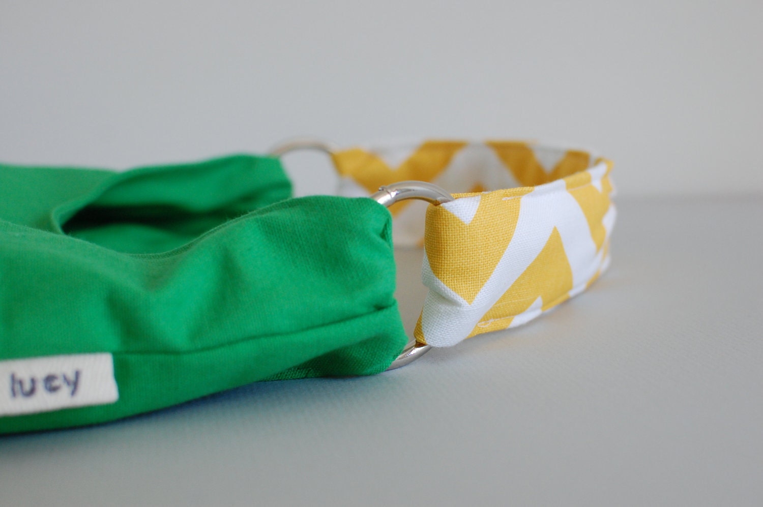 Yellow Chevron Medium Shoulder Purse with A Kelly Green Accent