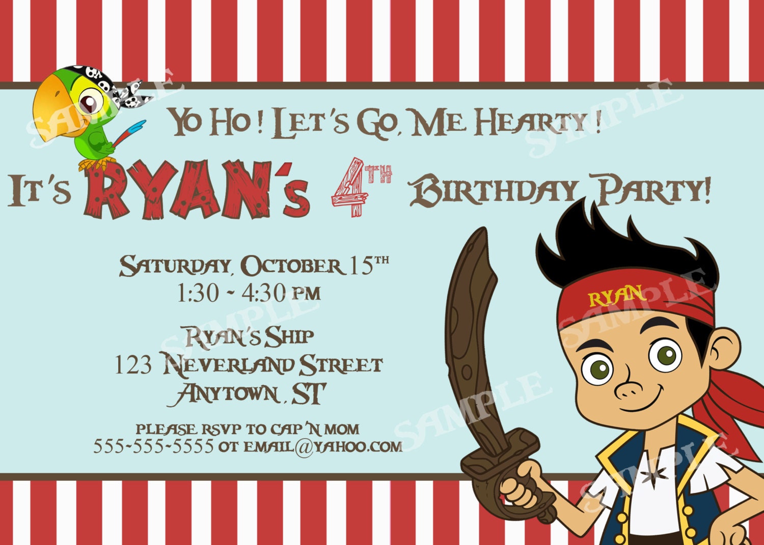 Jake and the Neverland Pirates Invitation - PRINTABLE 4x6 or 5x7