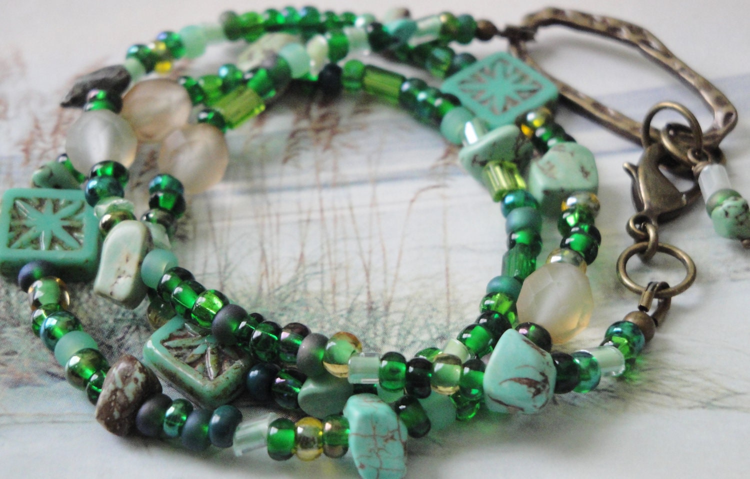 Mermaid's Tears Bead Mix Wrap Bracelet Or Necklace Shades Of Green