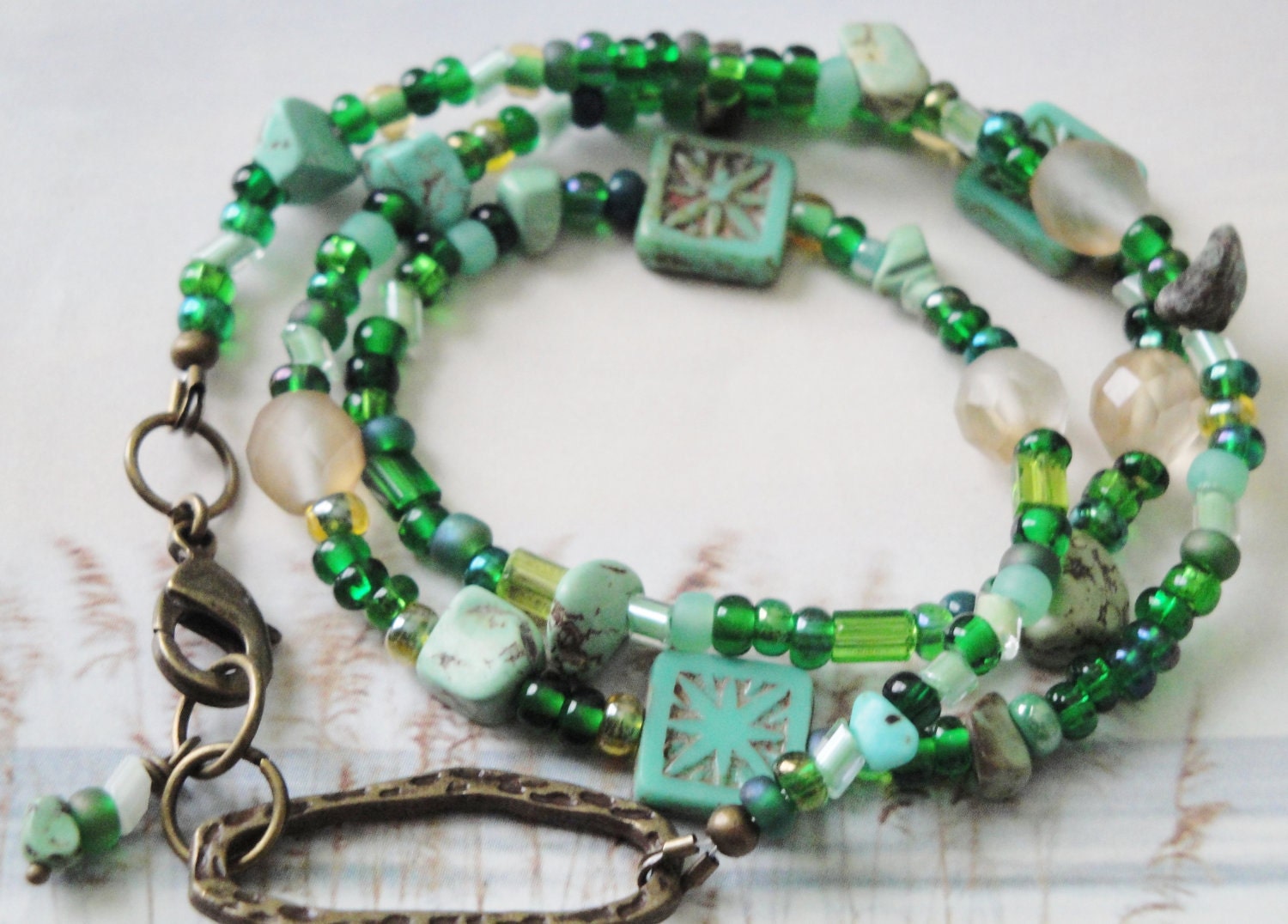 Mermaid's Tears Bead Mix Wrap Bracelet Or Necklace Shades Of Green