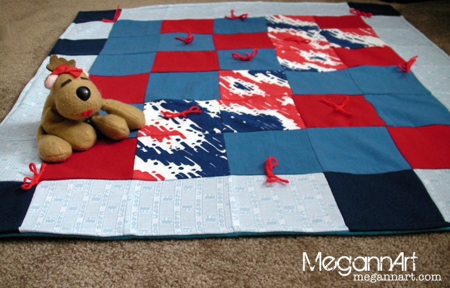 Patchwork Red, White, & Blue Baby Quilt (Eco-Friendly)