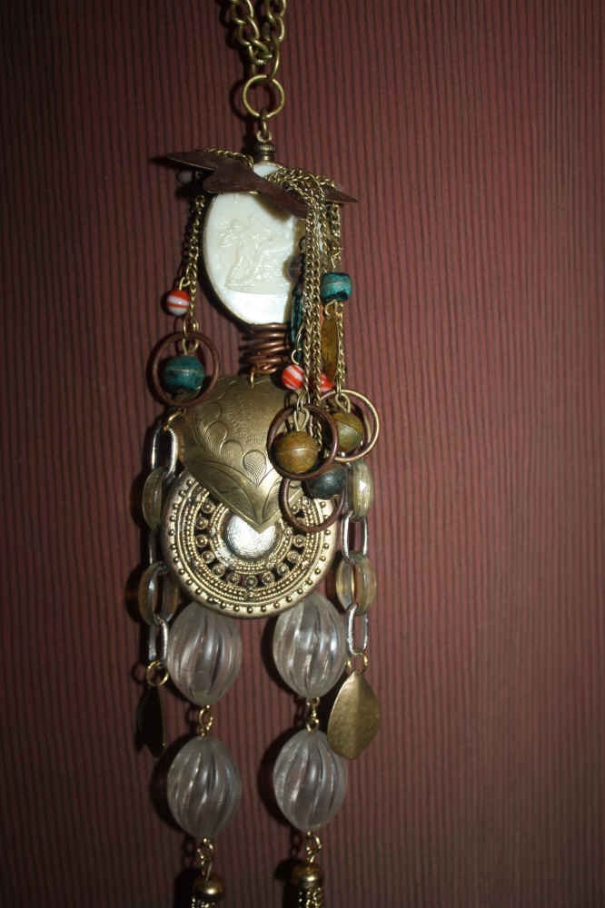showdiva designs Portrait Necklace with Antique Cameo Face Beaded Dreads Vintage Jewelry Arms Legs Body