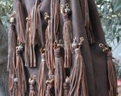 showdiva designs Dramatic Distressed Leather Handbag Tote Purse Dripping in 46 Tassels Fringe Glass Beads