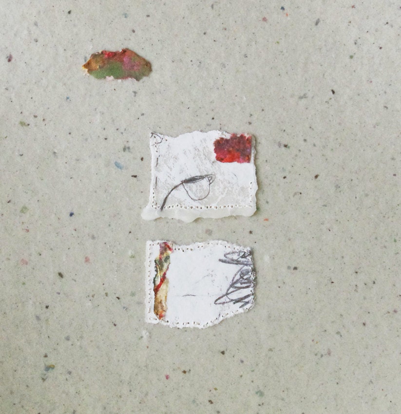Mixed Media Drawing and Hand Stitched Collage on Handmade Paper / Fragments no. 4