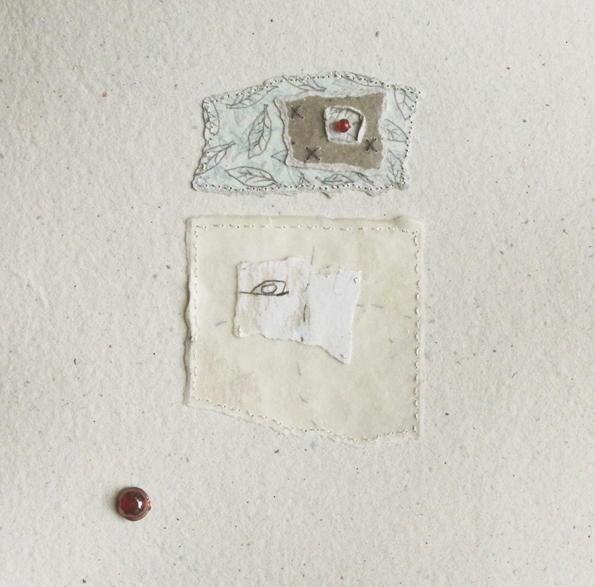 Collage of Hand Stitched Fragments / Fragments no.10 / Mixed Media on Handmade Paper