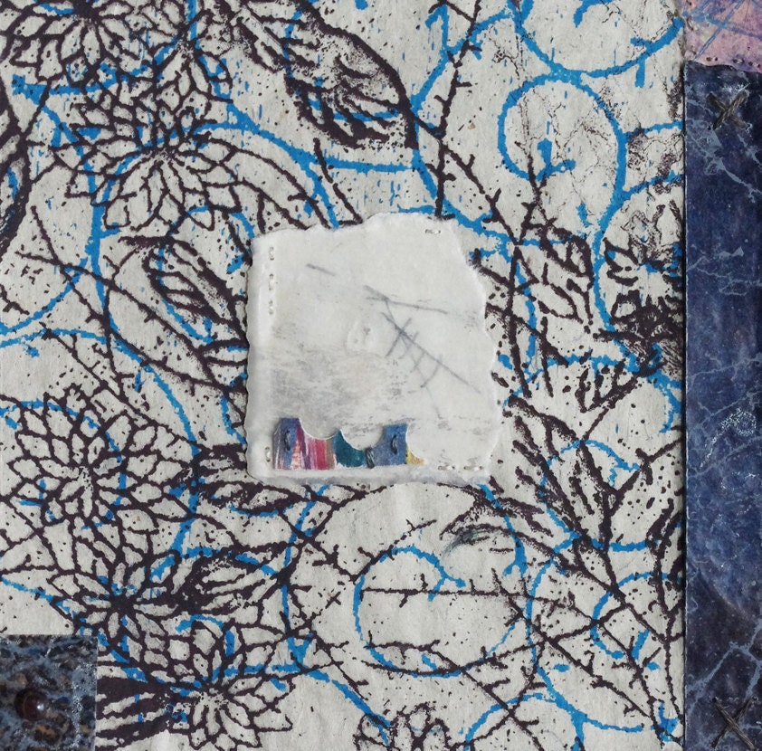 Patterned House / Hand Stitched Collage on Handmade Paper / Fragments no.11