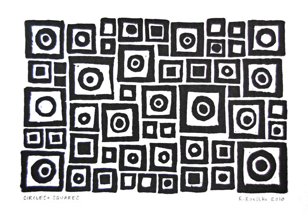 Circles and Squares Block Print