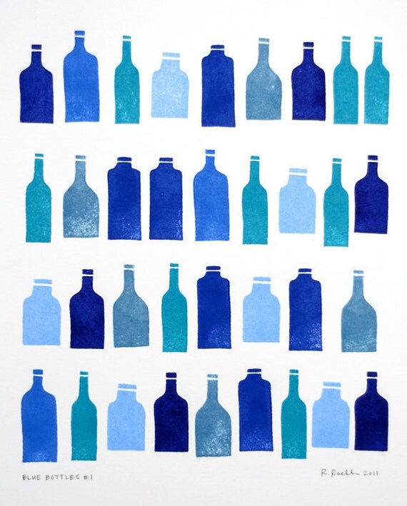 RESERVED for  atolner - Blue Bottles Print