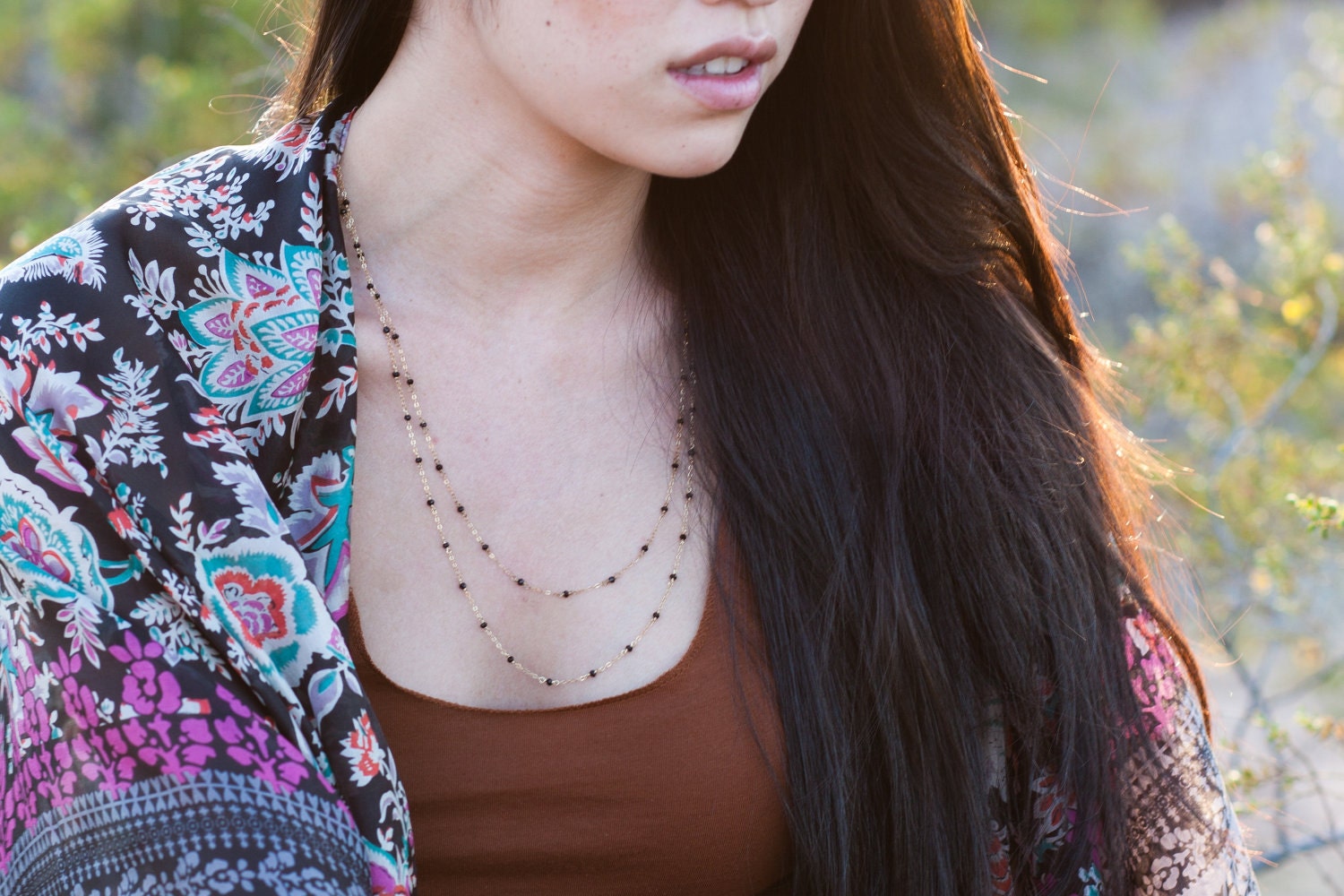 Black Spinel Linked Necklace