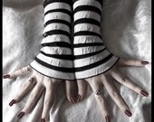 Wake the White Queen Wristlets - Black White Ruffled Stripes Lace - Dark Tribal Bellydance Cabaret Alice Vampire Carnival Circus Rococo Goth