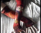 Moroccan Midnight Magic Arm Warmers - Burgundy Plum Indigo Rose Brown Cream Black Mehndi Paisley Floral - Yoga Gothic Dark Tribal Vampire