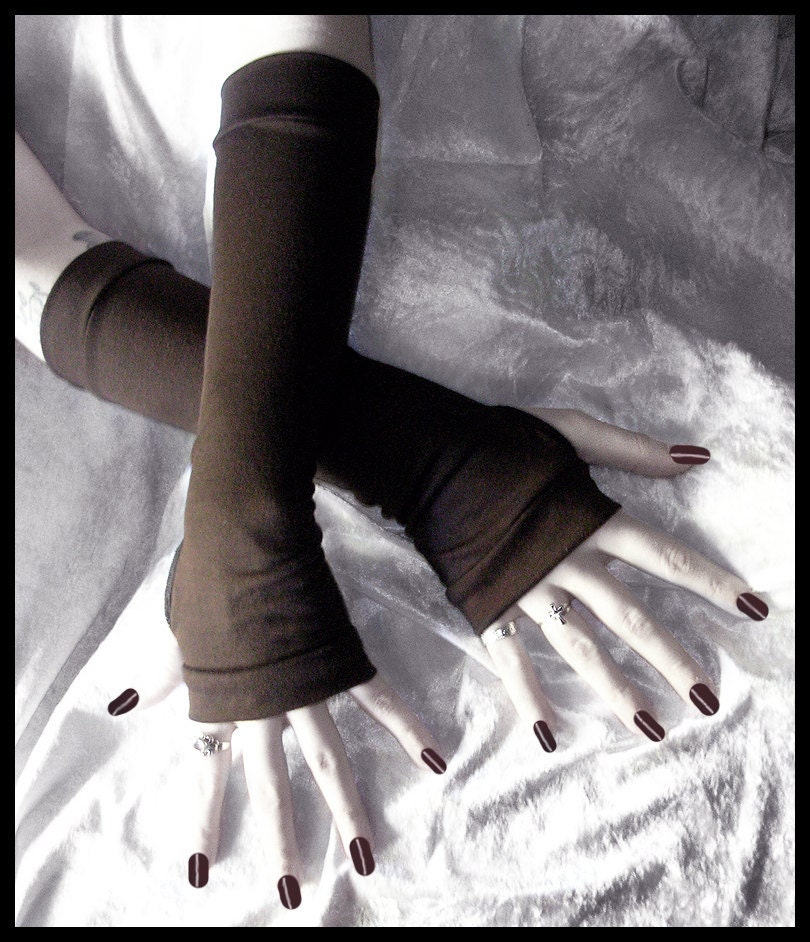 Gaia's Guardian Arm Warmers - Rich Chocolate Espresso Brown - Gothic Tribal Bellydance Steampunk Noir Lolita Bohemian Earth Yoga Light Goth