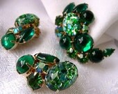 WEISS signed art glass brooch and earrings