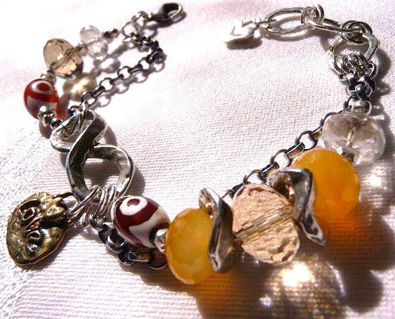 OOAK crafted charm bracelet SUNSHINE and SILVER