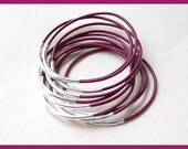 Leather Bangles Bracelets Magenta and Silver Tubes