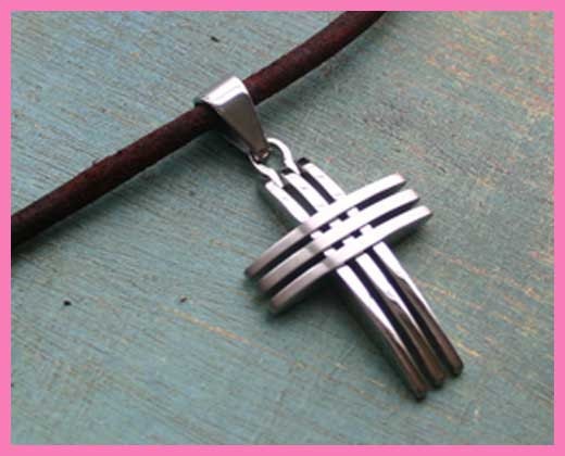 SALE Leather Surfer Necklace With Stainless Steel Cross Distressed Cord