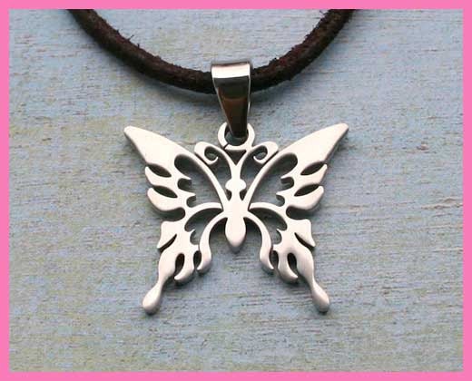 Leather Surfer Necklace With Stainless Steel Butterfly Distressed Cord