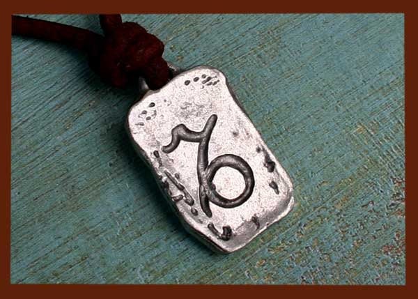 Leather Surfer Necklace With Ancient Zodiac CAPRICORN - Distresed Cord