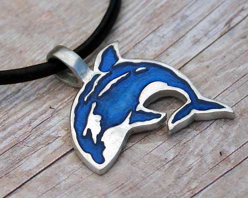 Leather Surfer Necklace With Pewter Dolphin Beach Jewelry