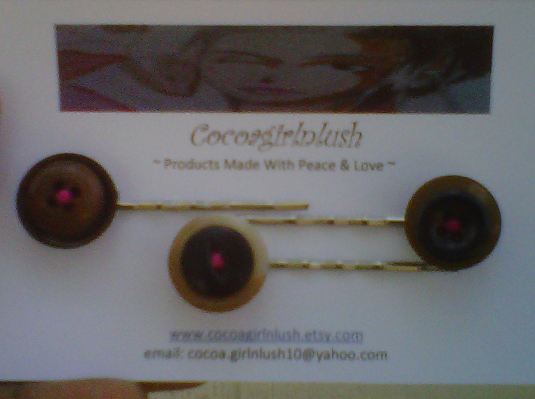 Button Bobby Pins - A Set of Three