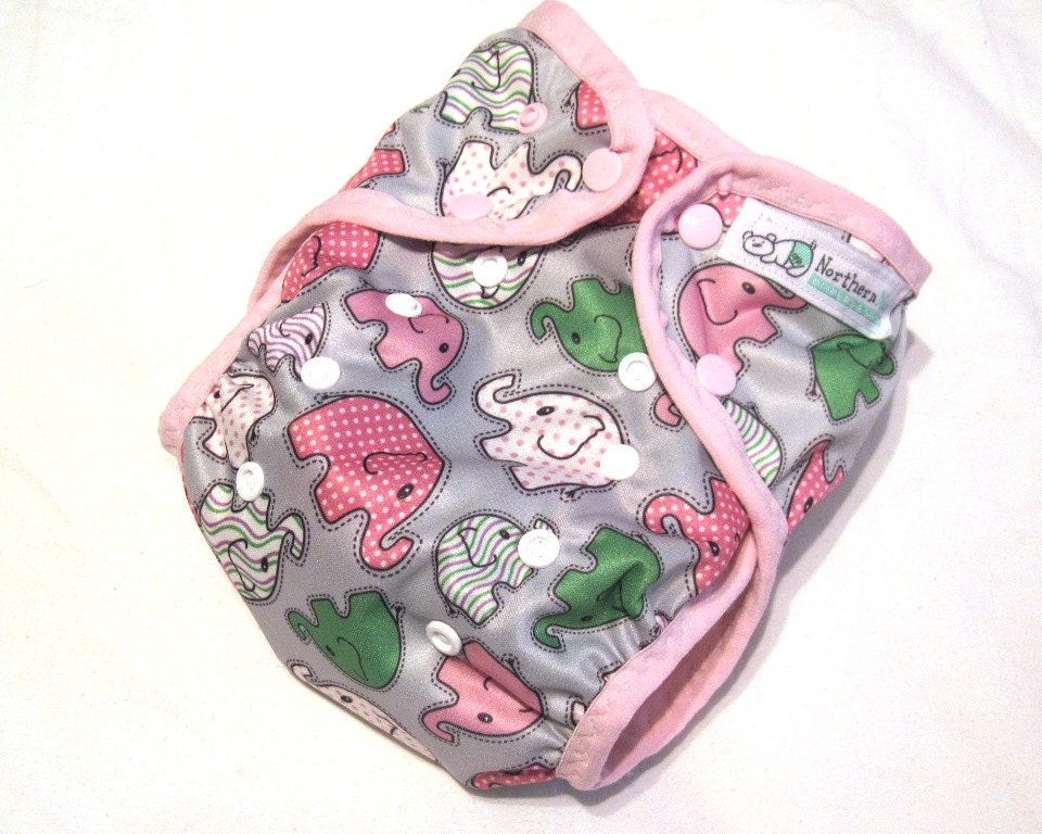 One Size Elephant Walk Pink  PUL Printed Pocket Diaper with Organic Bamboo Velour Inner