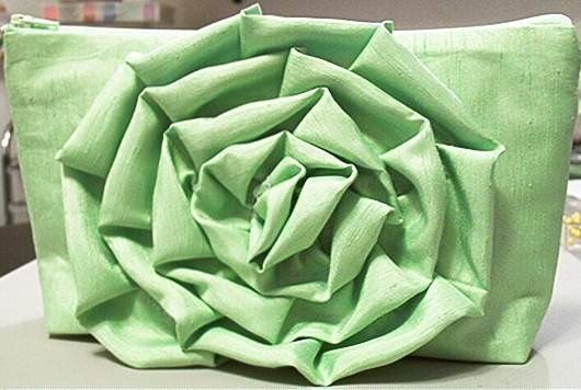 Makeup Bag / Clutch / Pouch with large RUFFLE flower decoration and zipper closure