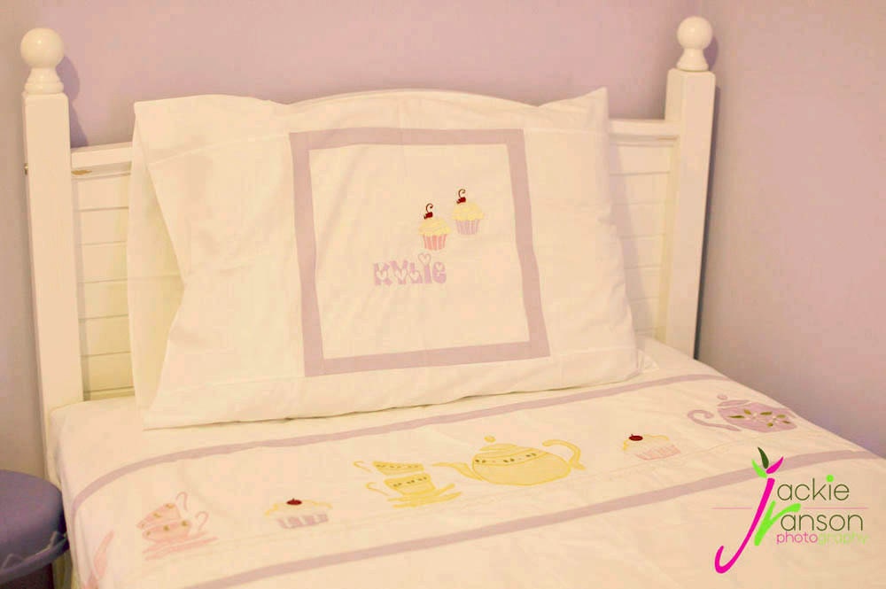 Personaized Applique bedding set for kids- Alice's Tea Patry-twin-duvet cover w/ pillow case