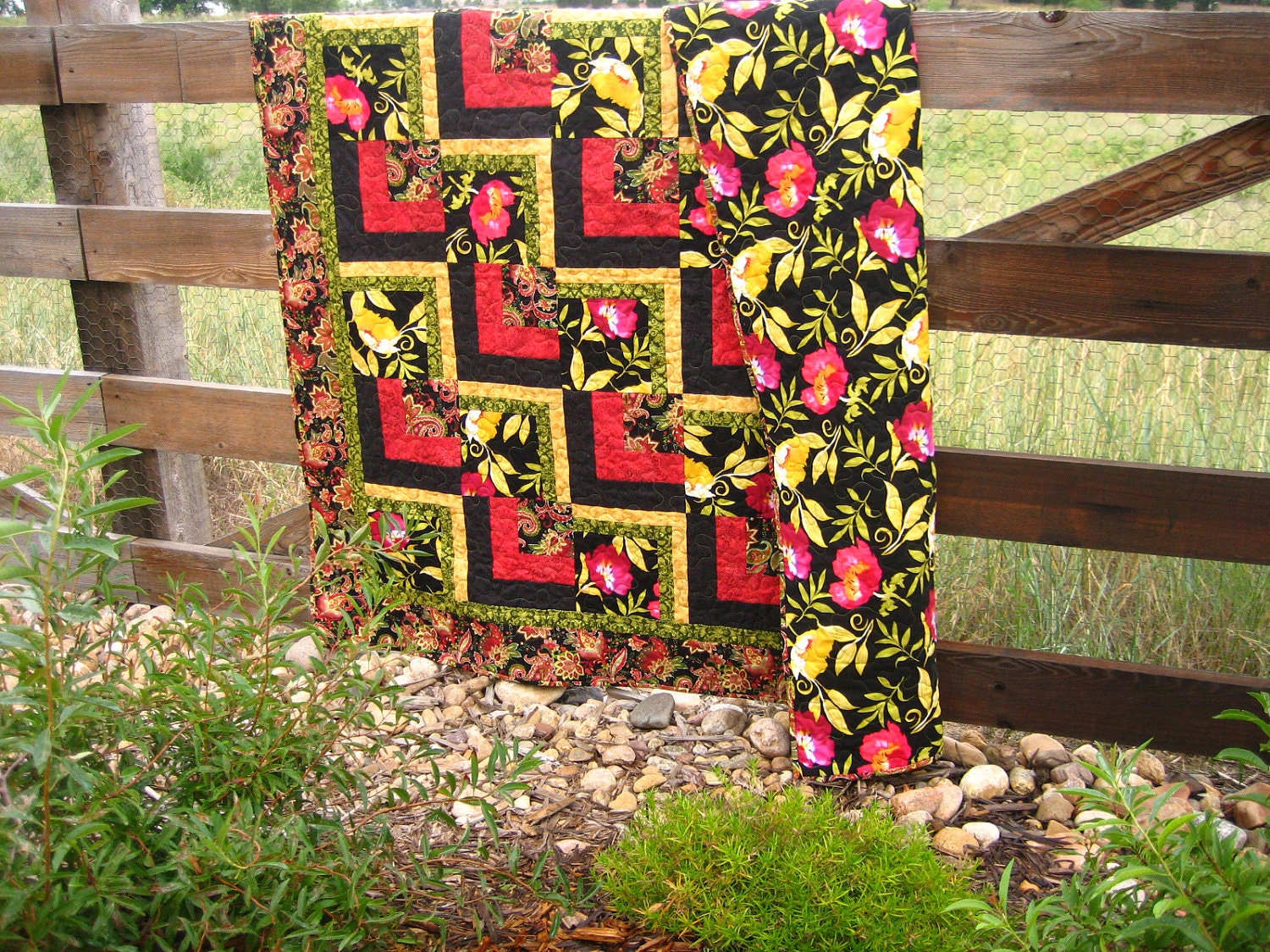 Handmade Quilt Bold Floral, Quilted Throw, Quilts, Patchwork Quilt, Geometric