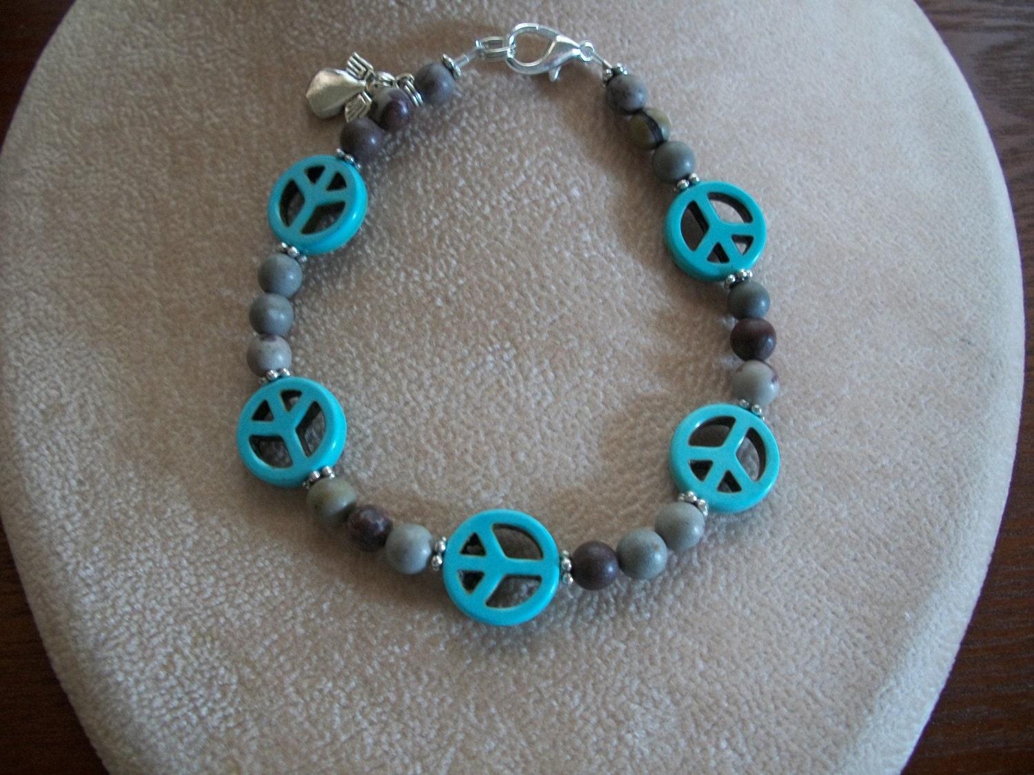 Ankle Bracelet, Turquoise Peace Sign & Crazy Horse Gemstome Beads