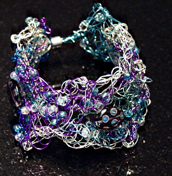 Mystical Sea Goddess Artisan Wrist Sculpture Multicolored Wire and Beads SALE