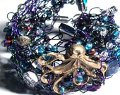 Octopus Garden Crocheted Wired Artisan Wrist Cuff SteamPunk Fantasy  Statement Bracelet