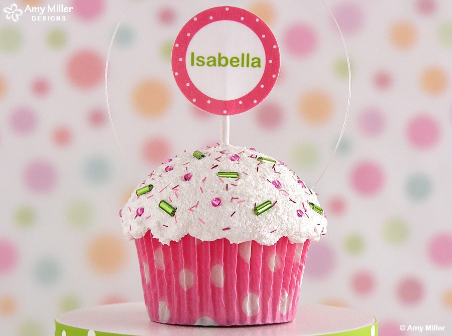 Cupcake Ornaments / Christmas Ornaments Personalized Mini - light pink polka dot