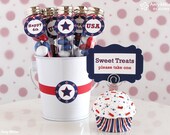 4th of July Mini Fake Cupcake Photo Note Holder red, white & blue stripe
