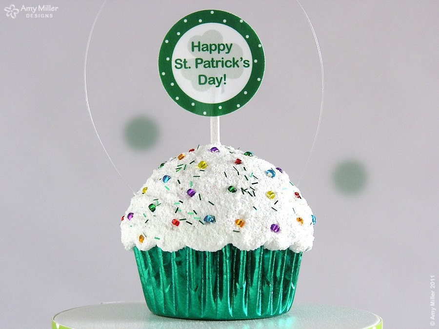 Mini Cupcake Ornament Happy St. Patrick's Day with Rainbow