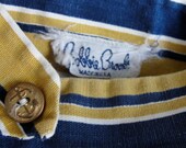 Mid-Century Bobbie Brooks Halter-Crop Top- Navy- Gold-Ivory Stripes. M-L. Button Down Back.