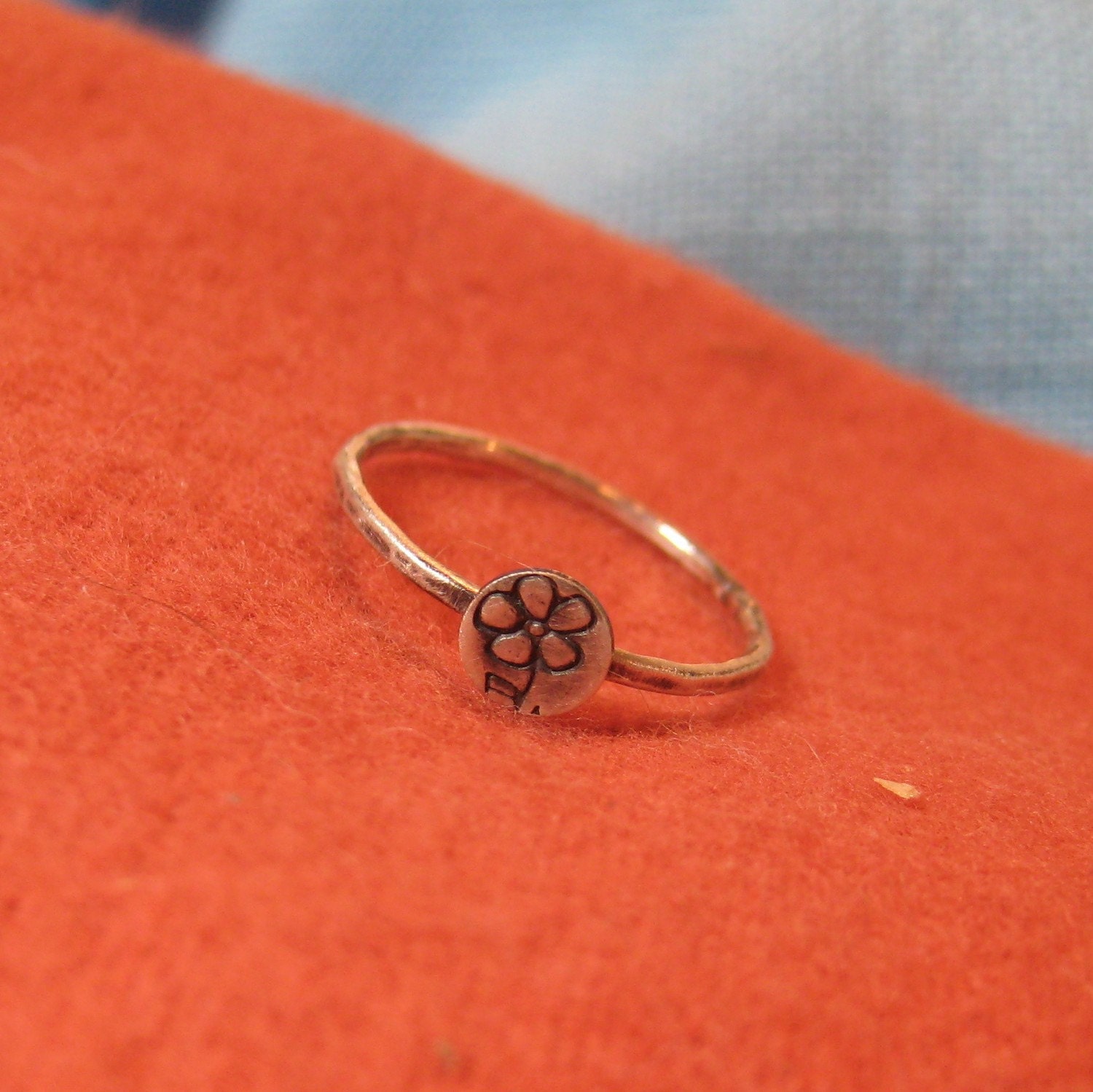 Flower Stacking Ring Silver Tiny Custom Stamped Monogram JJDLJewelryArt