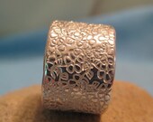 Flower Wedding Band Wide Sterling Silver Wild Cherry Blossom Ring Elegant Embossed Dainty Floral Pattern JJDLJewelryArt