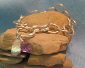 Sterling Silver Chain Bracelet Heavy Charm Bracelet  Amethyst Nugget  JJDLJewelryArt