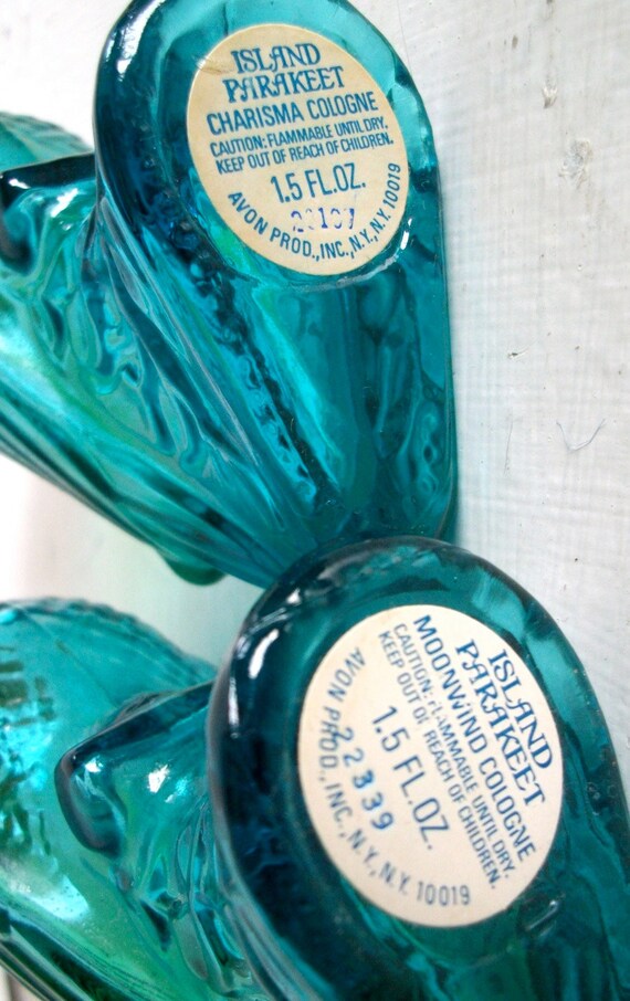 Pair of Vintage Avon Perfume Island Parakeet Bottles